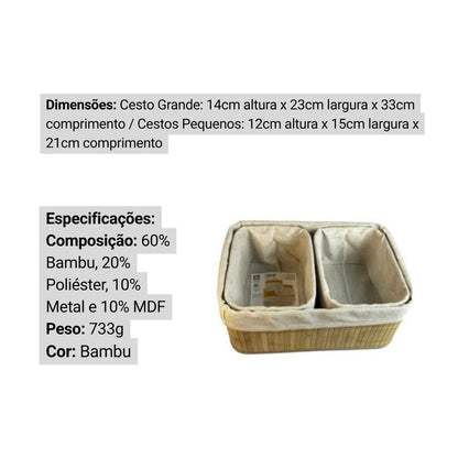 Kit 3 Cesto Organizador em Bambu