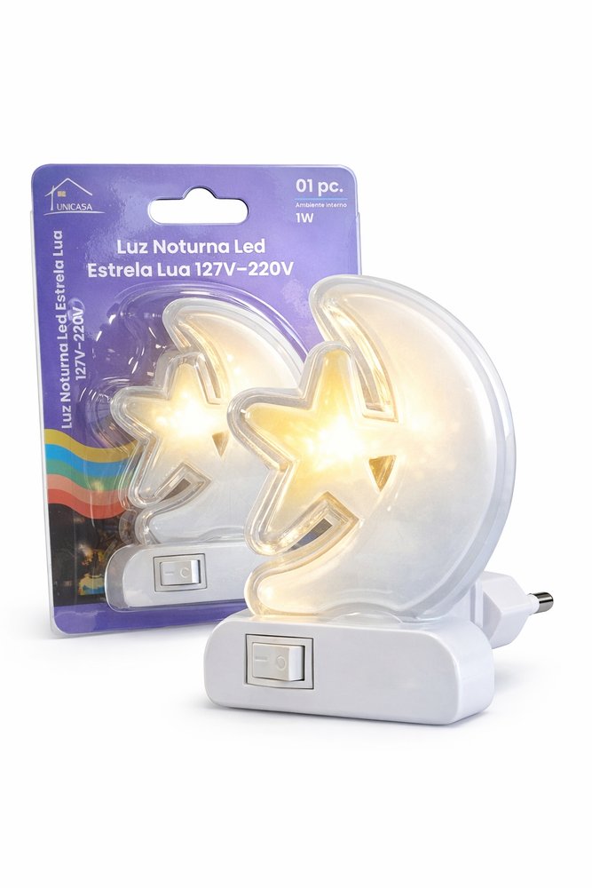 Luz Noturna LED Estrela Lua Plug Tomada 1W Quarto Infantil