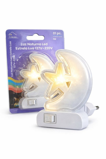 Luz Noturna LED Estrela Lua Plug Tomada 1W Quarto Infantil