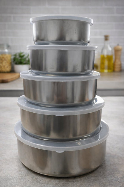 Conjunto 5 Potes Herméticos Redondos com Tampa - Inox