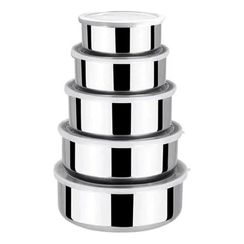 Conjunto 5 Potes Herméticos Redondos com Tampa - Inox